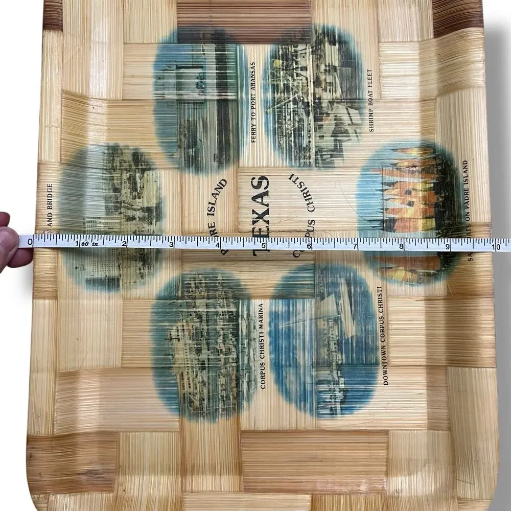 Vintage Bamboo Serving Tray Rectangle Texas Coast Padre Island Corpus Christi